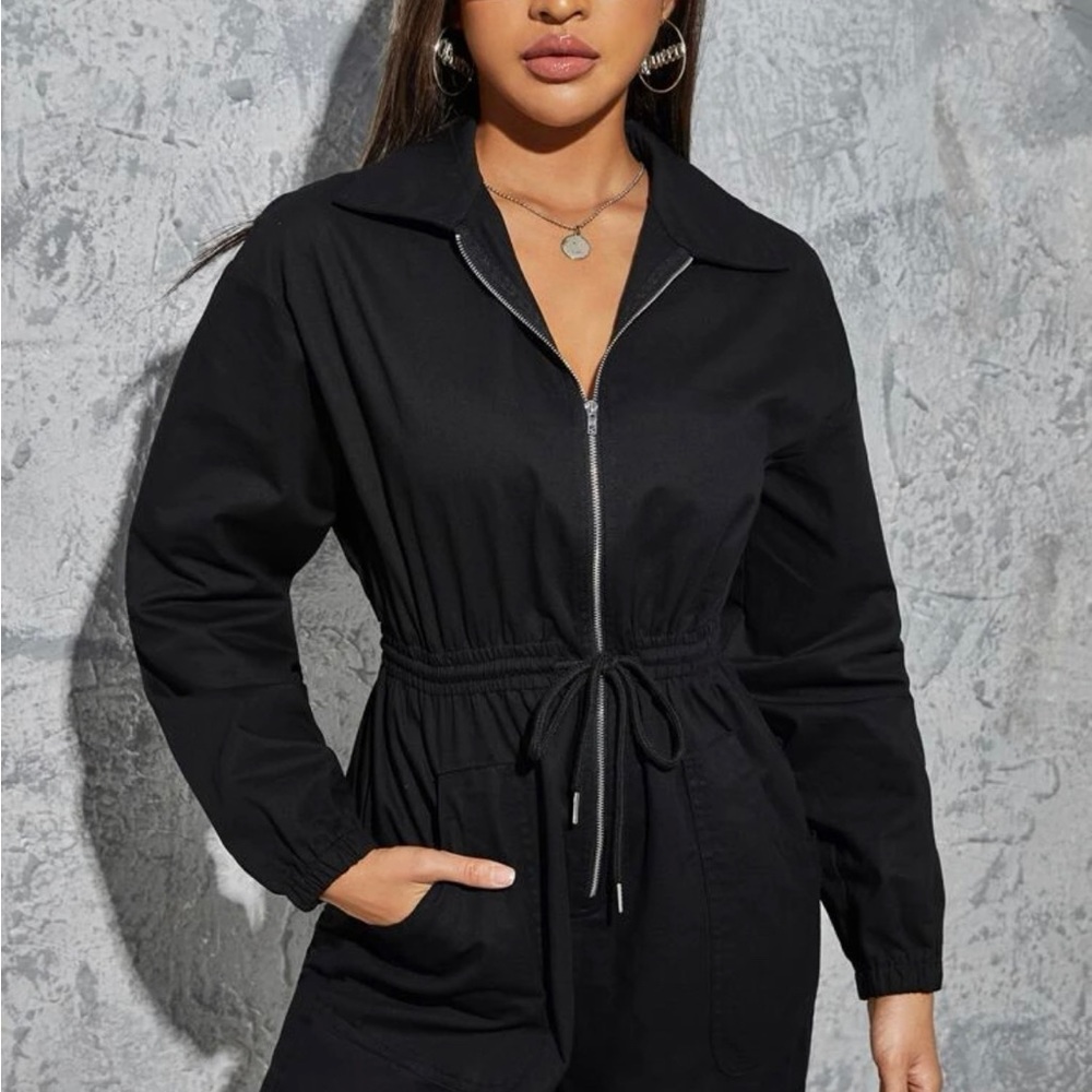 Indie Black Military Flight Suit Zipper Cotton Parachute Jumpsuit Coveralls 6 M - Picture 3 of 9